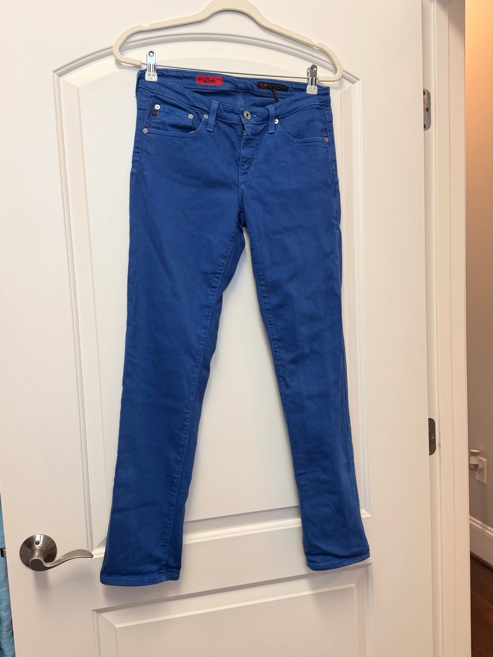 Ag Adriano Goldschmied Light Blue Denim Jeans with Red Accent